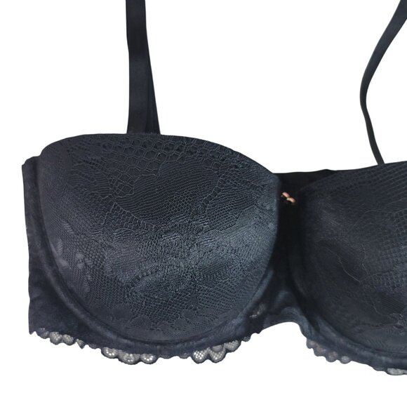 Savage X Fenty Convertible Bra Black 32D Lace Overlay Adj Molded Cups Lined - Picture 2 of 12
